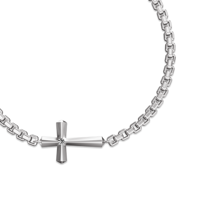 Pulsera Amuleto Cruz, Diamante Blanco