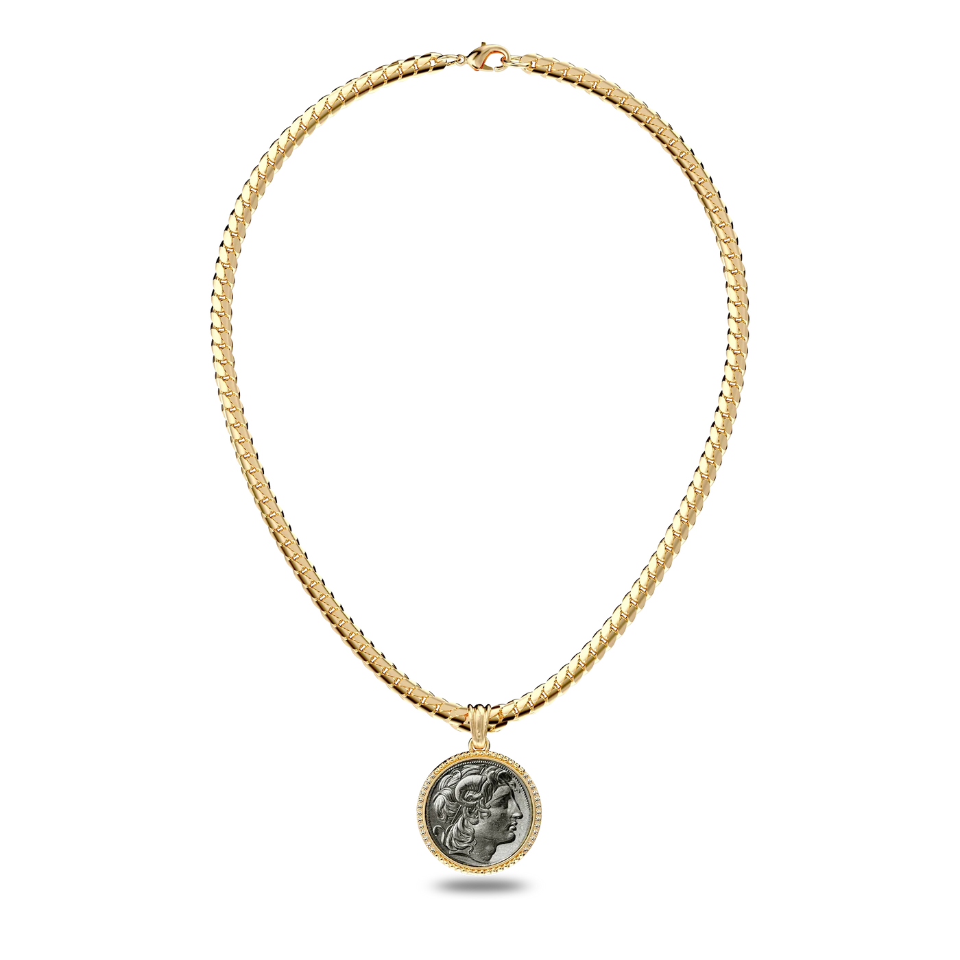 Pendente Moeda Alexandre, o Grande, Diamante Branco