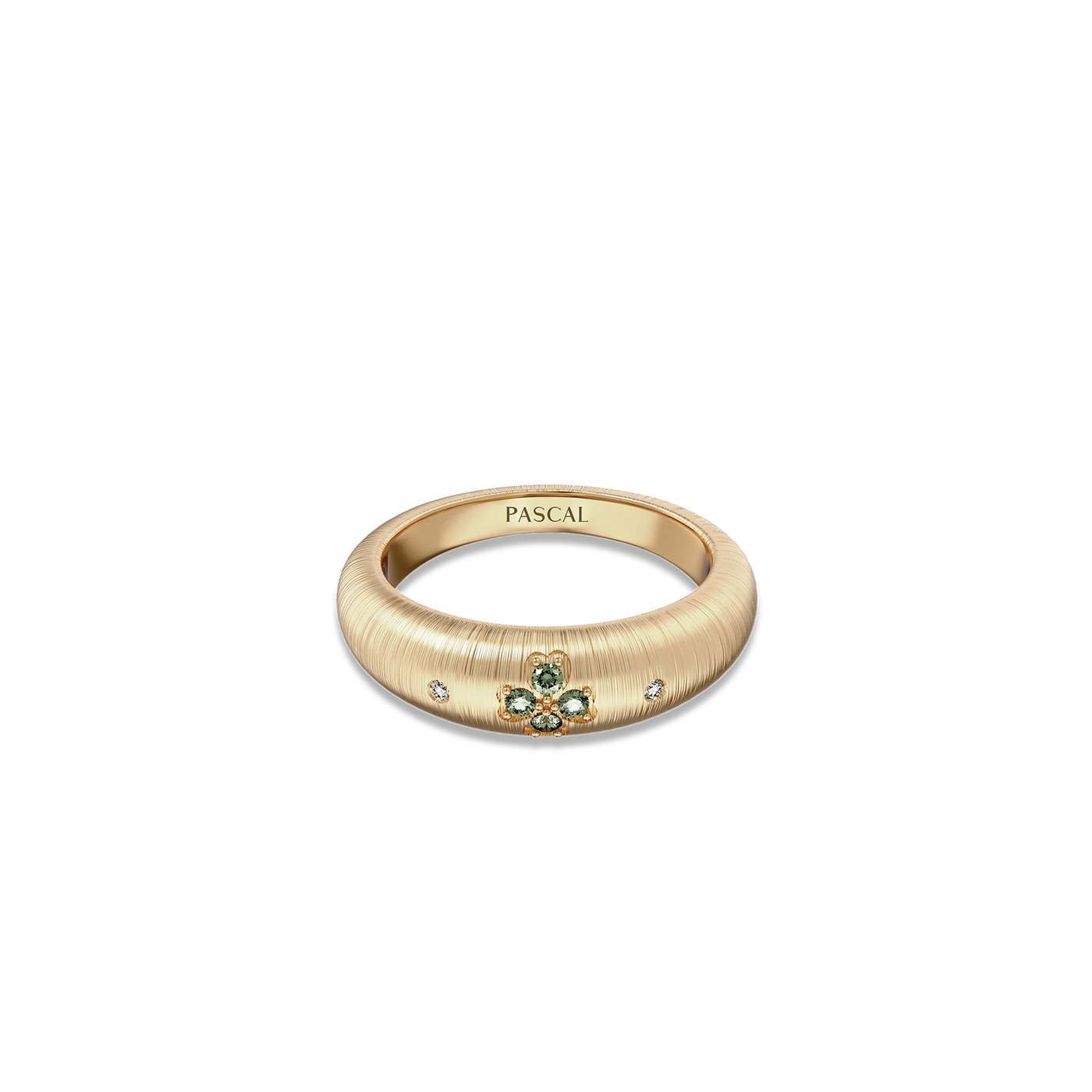 Lucky Clover Dome Ring, Green Diamond Pavé - PASCAL#finish_brushed
