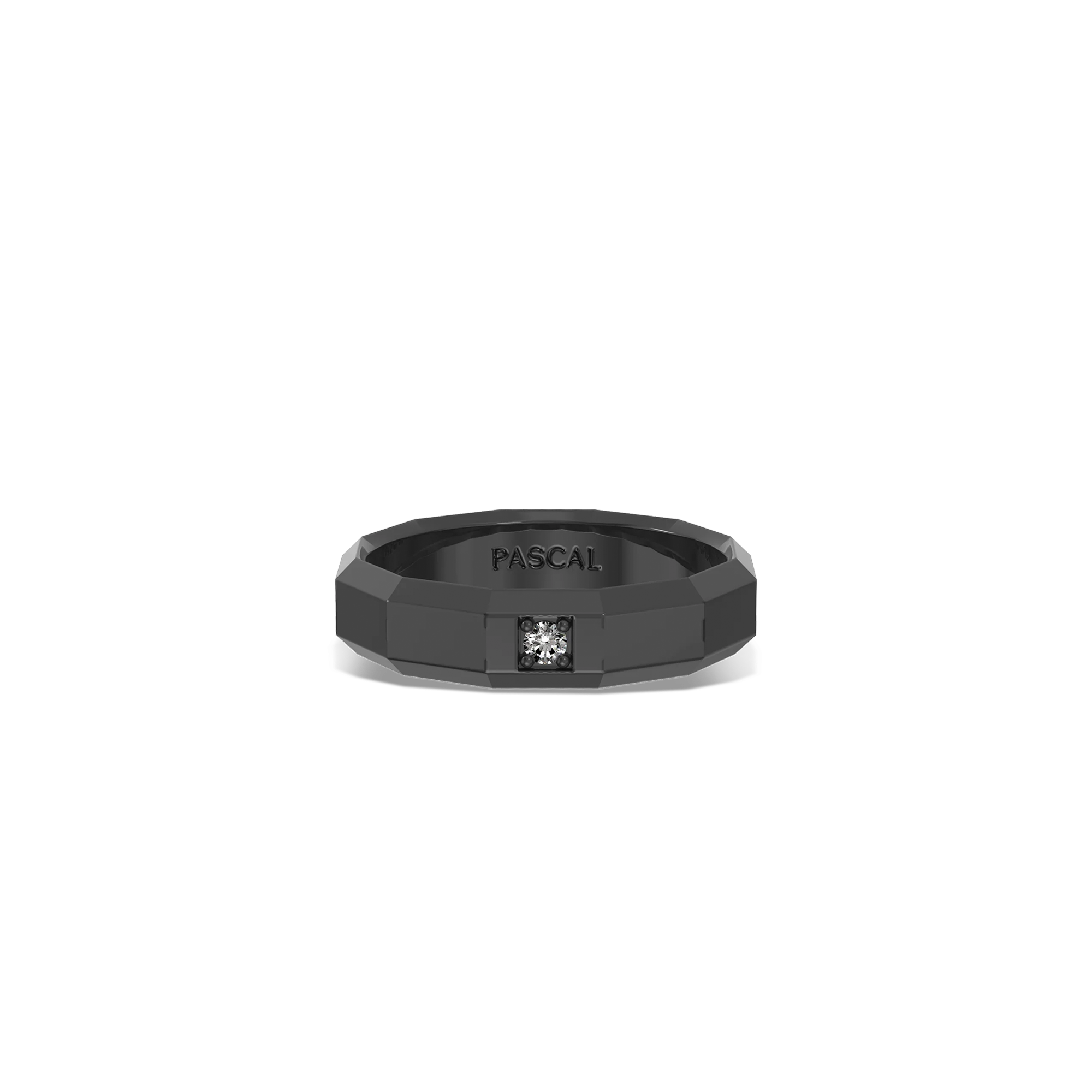 Faceted Diamond Promise Ring in black titanium with bold geometric style#color_black-titanium-white-diamonds