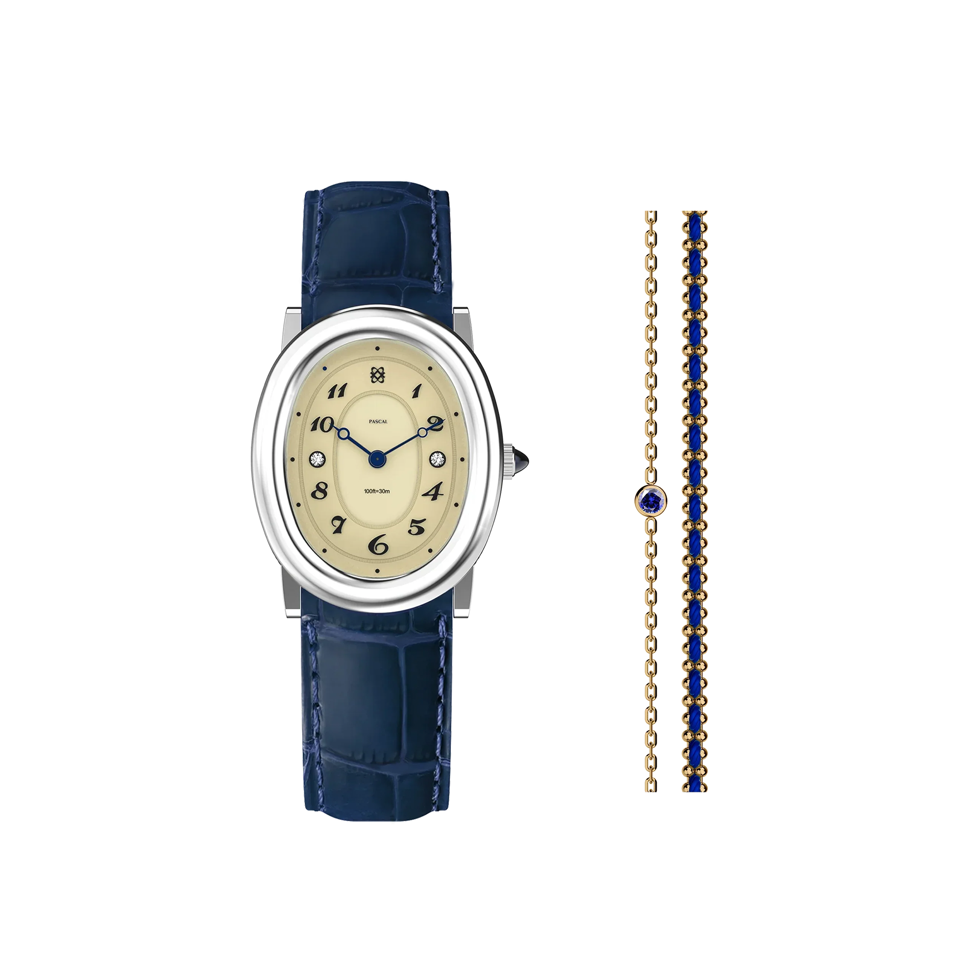 Oval Bubble Diamond Watch Gift Set in Abysmal Sea - PASCAL