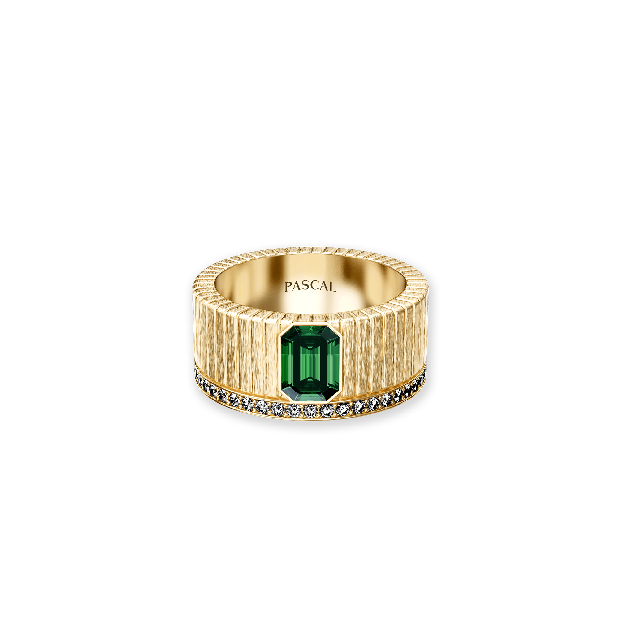 Colonnade Band Ring, White Diamond#color_18k-yellow-gold-vermeil-white-diamond-green-gemstone