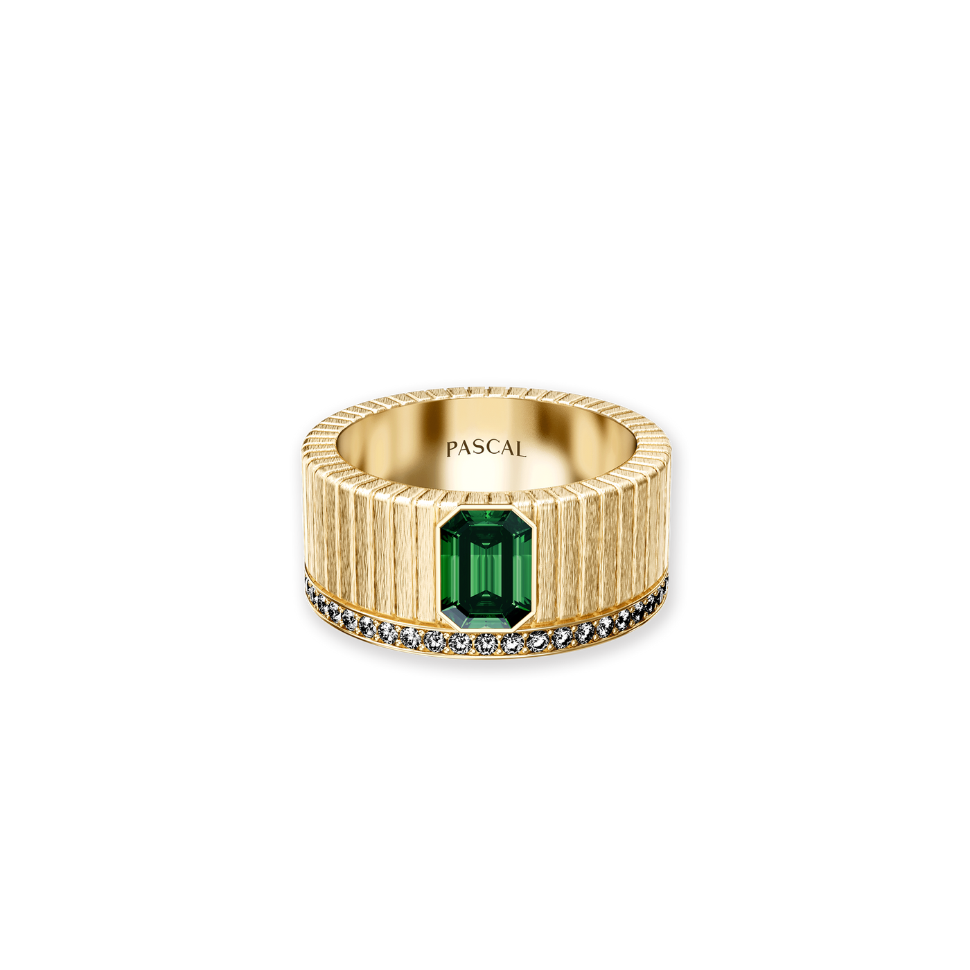 Colonnade Band Ring, White Diamond#color_18k-yellow-gold-vermeil-white-diamond-green-gemstone