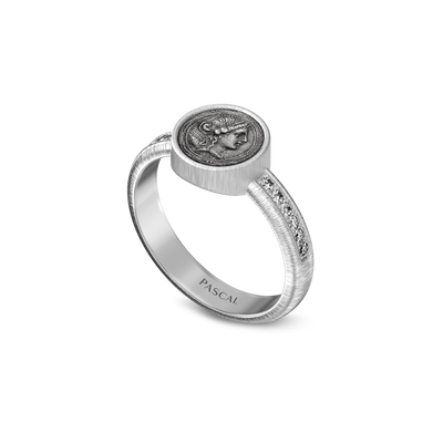 Anillo de dedo meñique 'The Great Civitas' Artemis Coin, diamante blanco