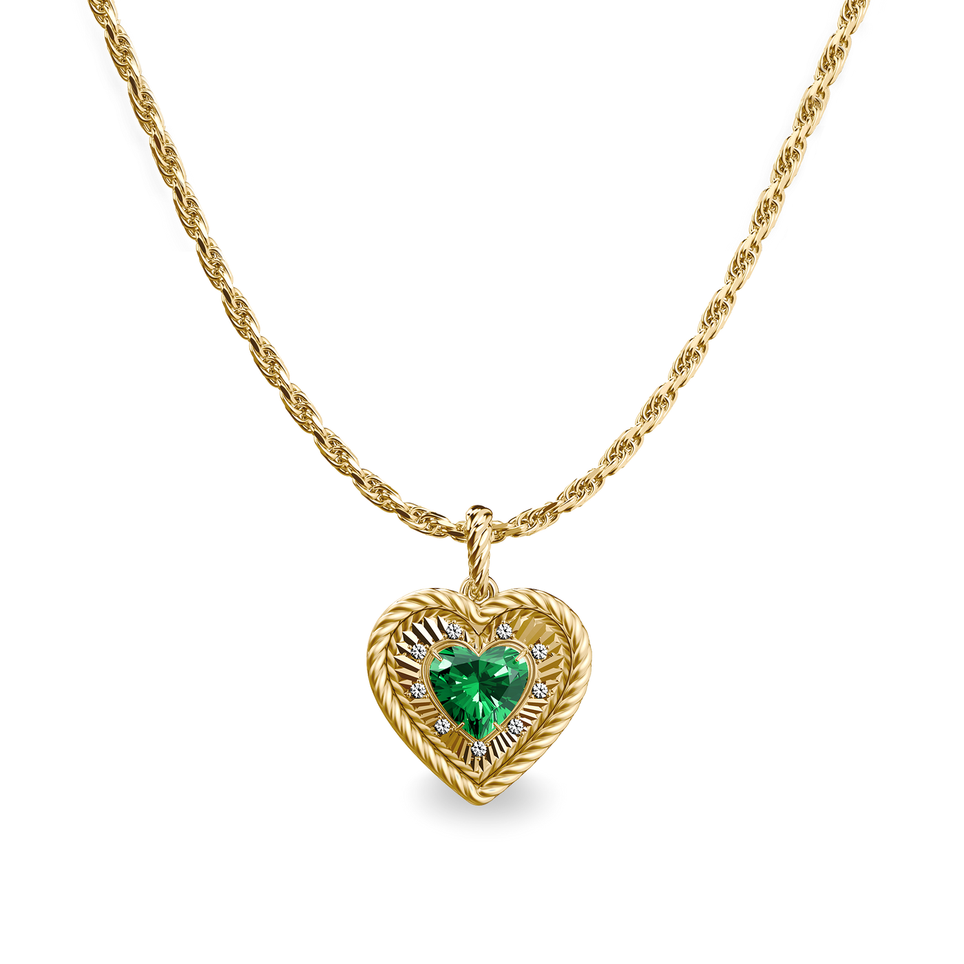 The Bonbon Heart Charm, White Diamond - PASCAL#color_18k-yellow-gold-vermeil-white-diamond-green-gemstone