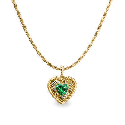 The Bonbon Heart Charm, White Diamond - PASCAL#color_18k-yellow-gold-vermeil-white-diamond-green-gemstone