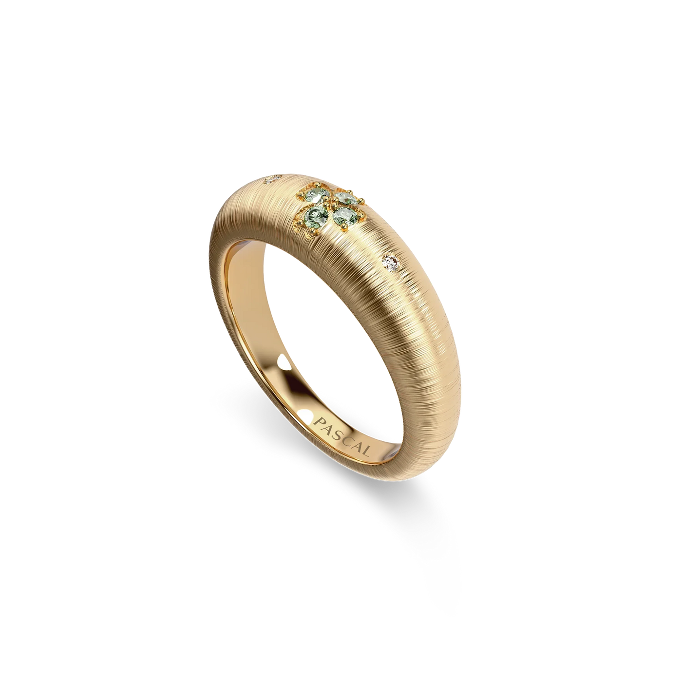 Anillo cúpula 'Trébol de la suerte', pavé de diamantes verdes