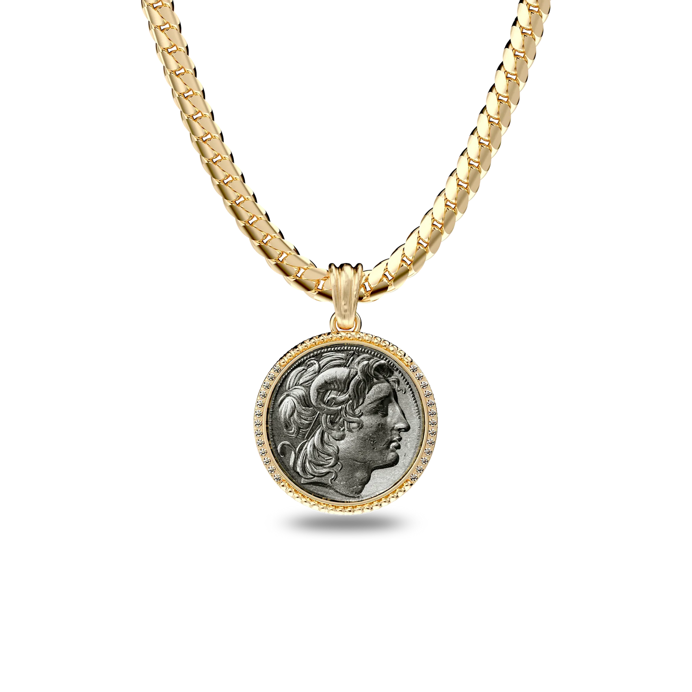 Alexander the great Coin Pendant, White Diamond - PASCAL#color_18k-yellow-gold-vermeil-white-diamond