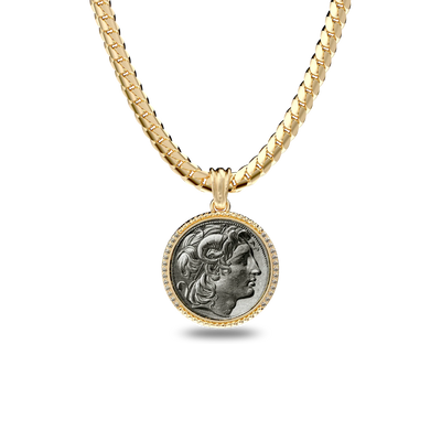 Alexander the great Coin Pendant, White Diamond - PASCAL#color_18k-yellow-gold-vermeil-white-diamond