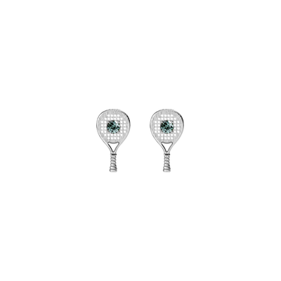 Boucles d'oreilles clous "The Padel" raquette, diamant vert