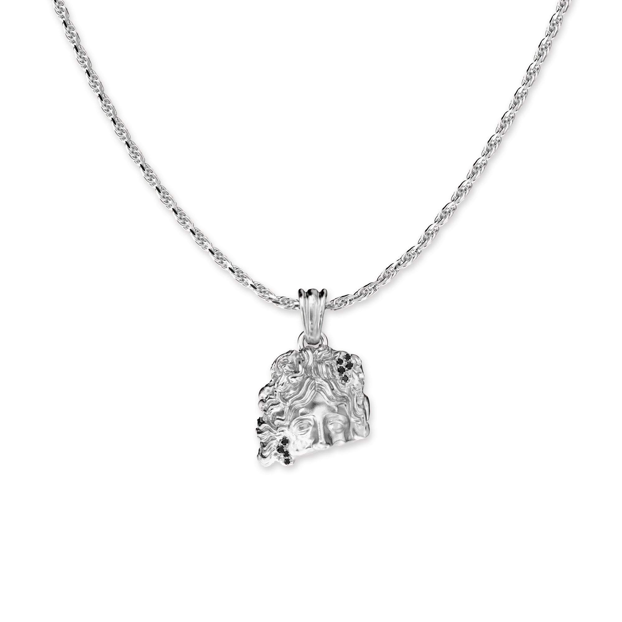 Olympus Apollo Statue Pendant, Black Diamond - PASCAL#color_18k-white-gold-vermeil-black-diamond