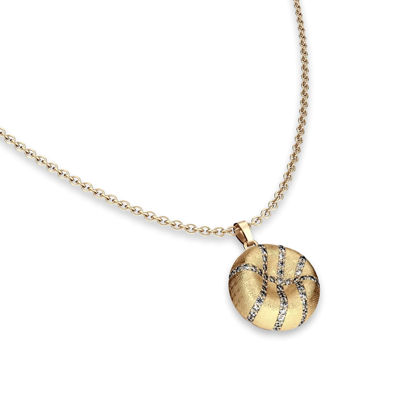 'The Basketball' Crooked Ball Pendant, White Diamond Pavé