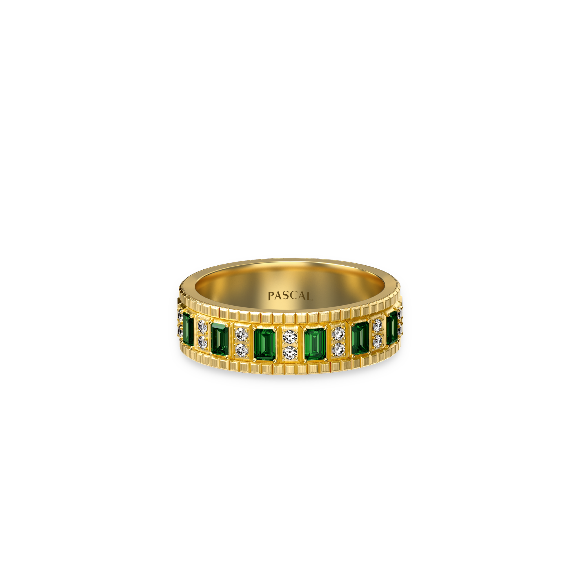 Interlude Band Ring, White Diamond - PASCAL#color_18k-yellow-gold-vermeil-white-diamond-green-gemstone