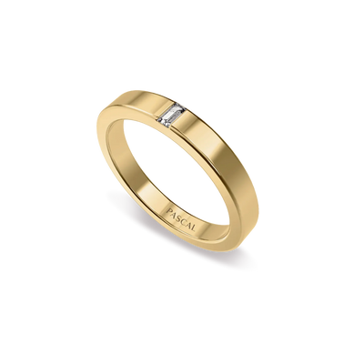 Minimalist gold band promise ring with white lab-grown diamond center