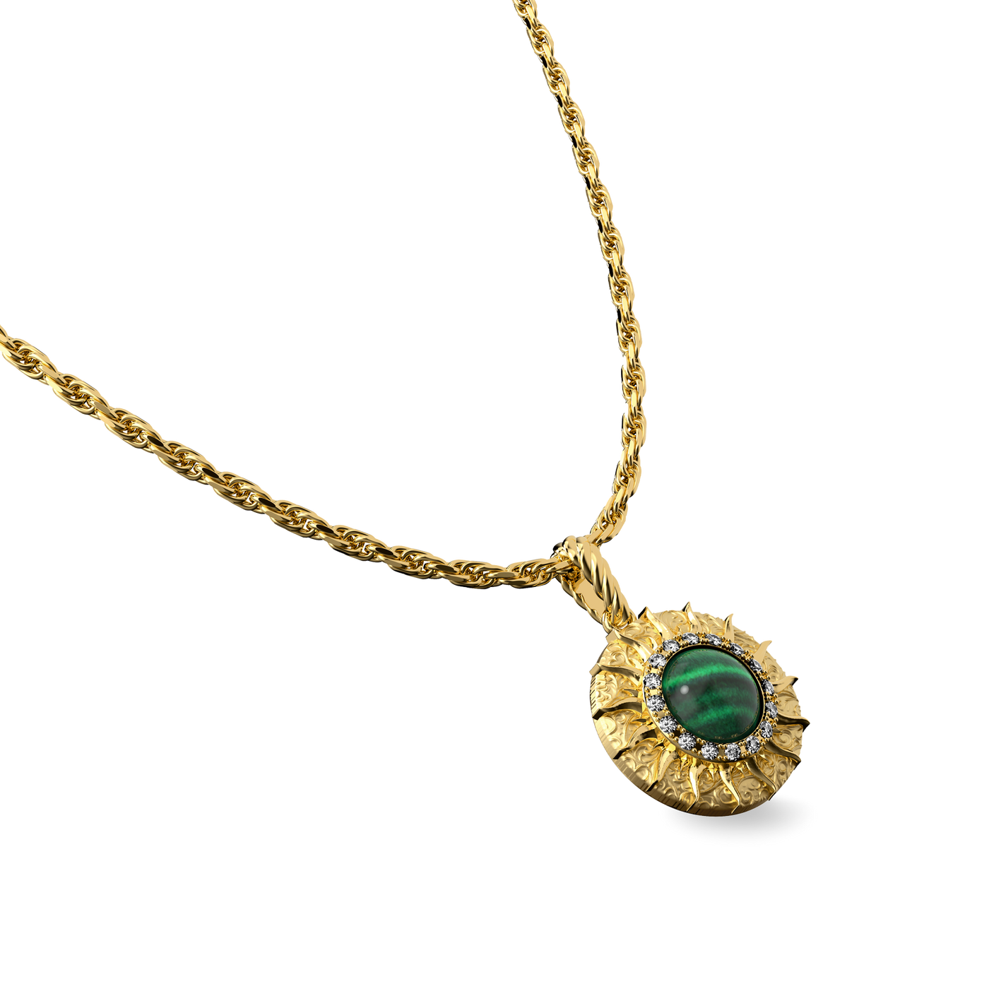 'The Spiritual' Sun Pendant, White Diamond Halo