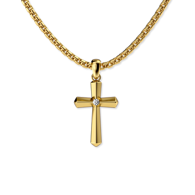 Cross Amulet Pendant, White Diamond - PASCAL#color_18k-yellow-gold-vermeil-white-diamond
