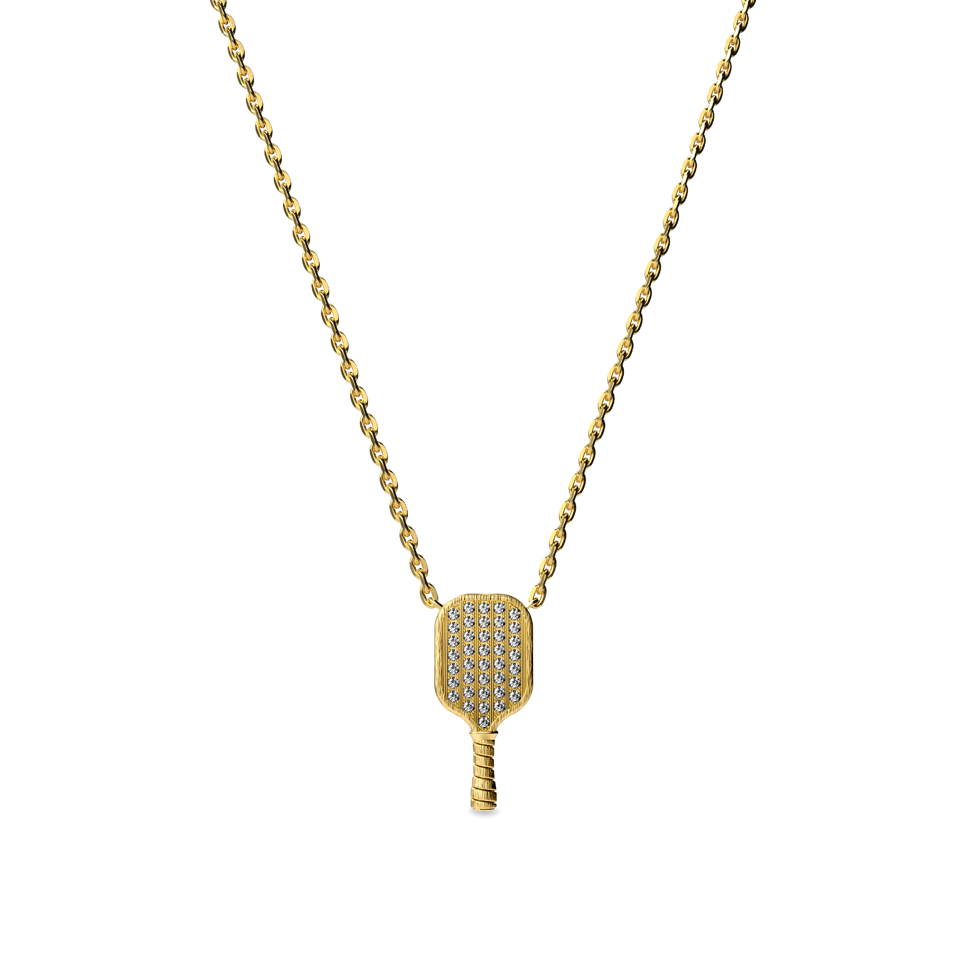 The Pickleball Paddle Necklace, White Diamond Pavé - PASCAL#color_18k-yellow-gold-vermeil-white-diamond