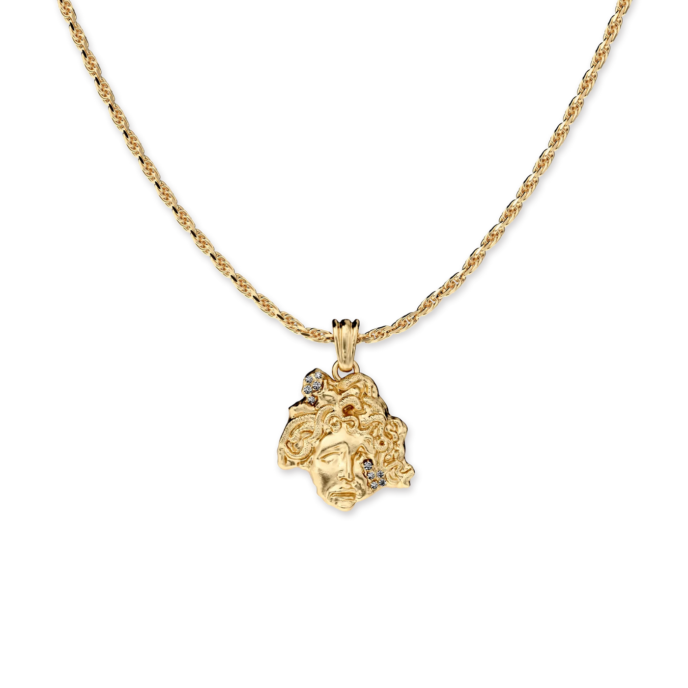 Olympus Medusa Statue Pendant, White Diamond - PASCAL#color_18k-yellow-gold-vermeil-white-diamond