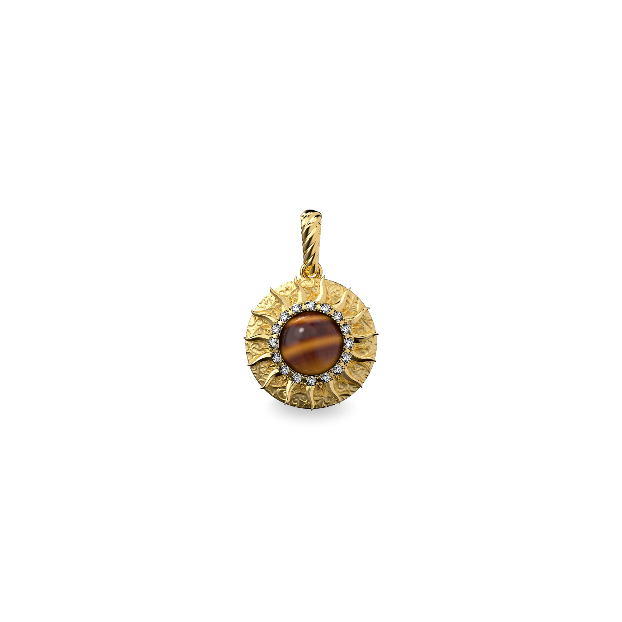 The Spiritual Sun Pendant, White Diamond Halo - PASCAL#color_18k-yellow-gold-vermeil-white-diamond-tigerite