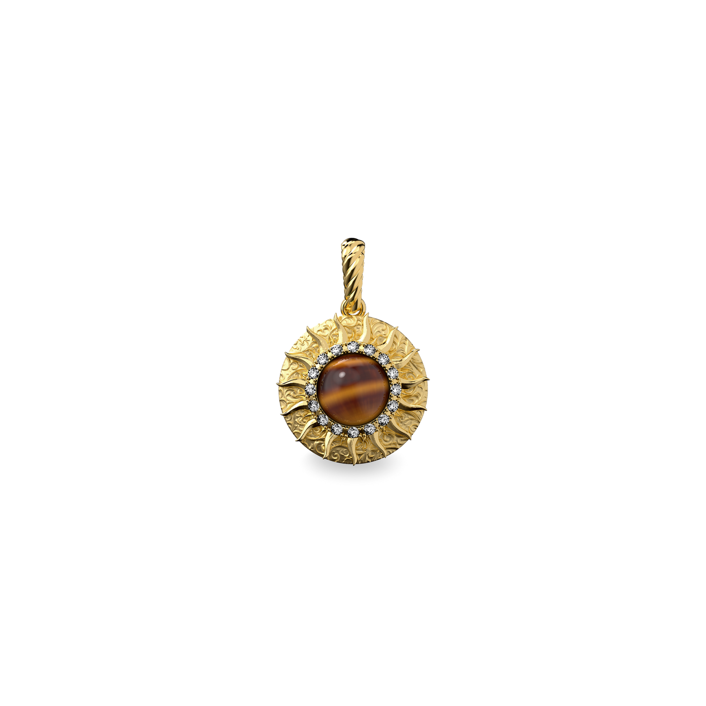 The Spiritual Sun Pendant, White Diamond Halo - PASCAL#color_18k-yellow-gold-vermeil-white-diamond-tigerite
