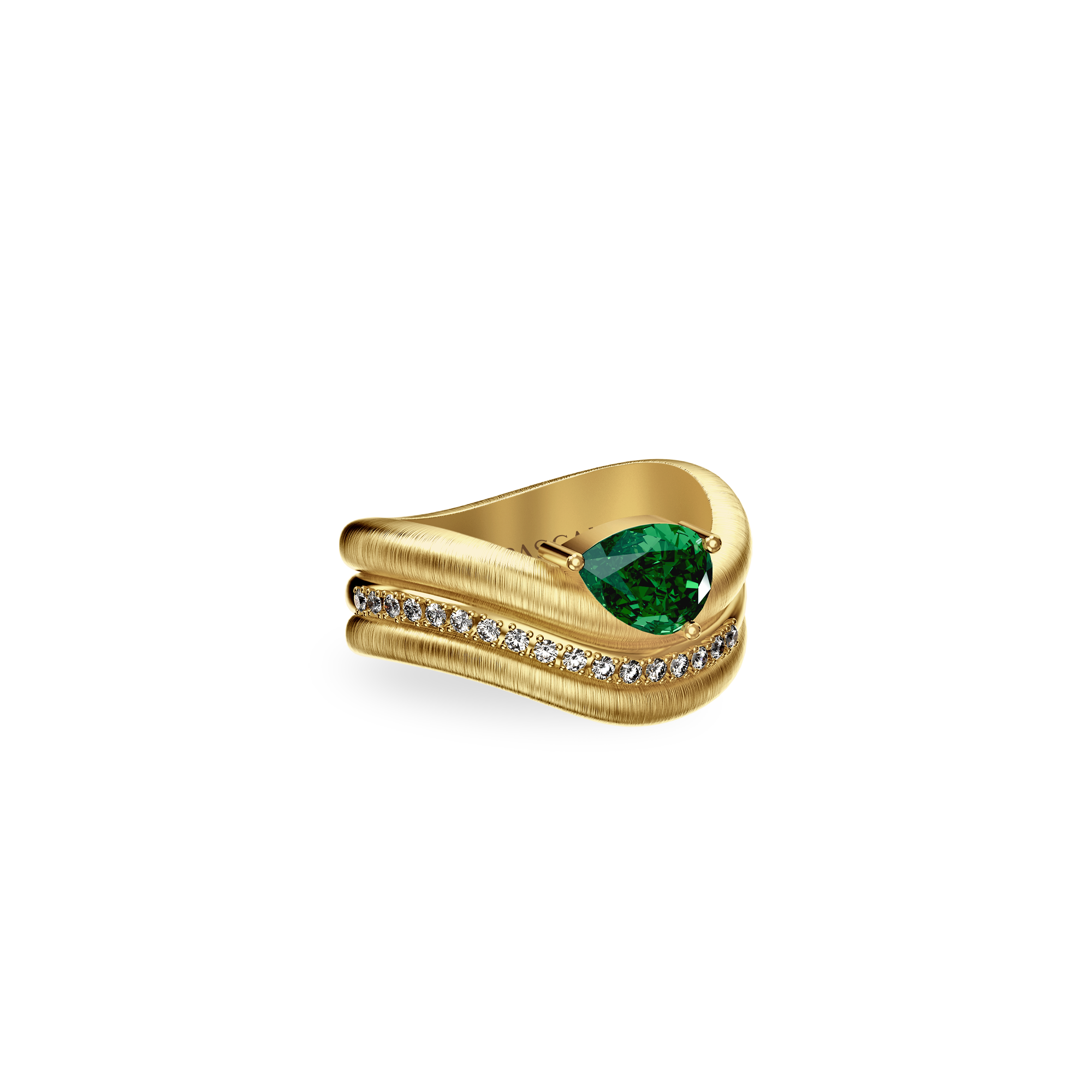Stream Trinity Ring, White Diamond Pavé-PASCAL#color_18k-yellow-gold-vermeil-white-diamond-green-gemstone