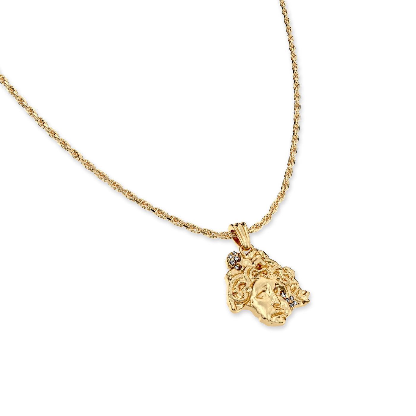 Colgante de estatua Medusa "Olympus", diamante blanco