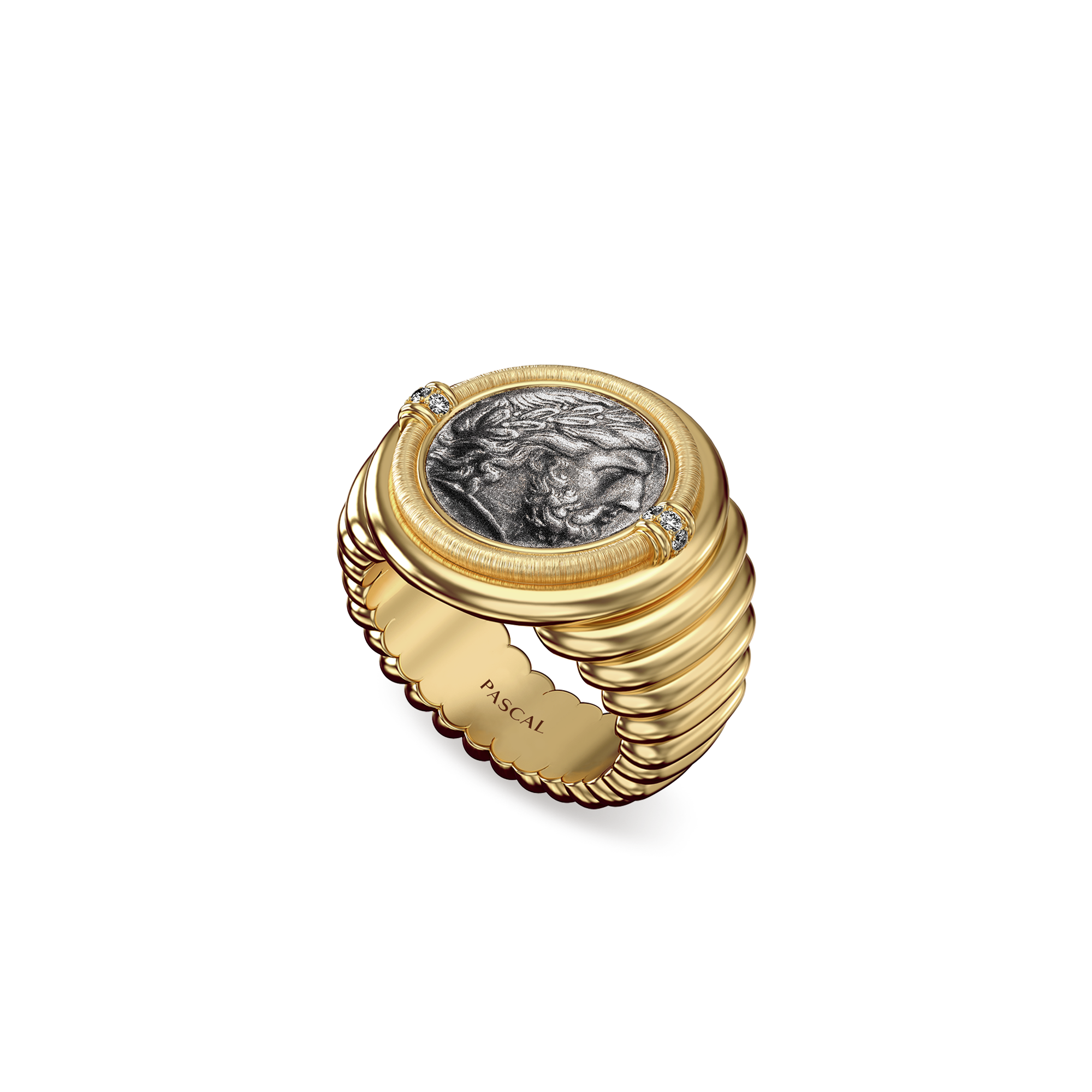 The Great Civitas Zeus Coin Signet Ring, White Diamond - PASCAL