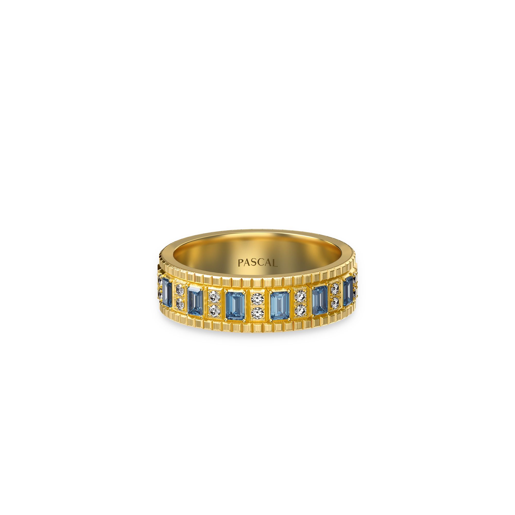 Interlude Band Ring, White Diamond - PASCAL#color_18k-yellow-gold-vermeil-white-diamond-blue-gemstone