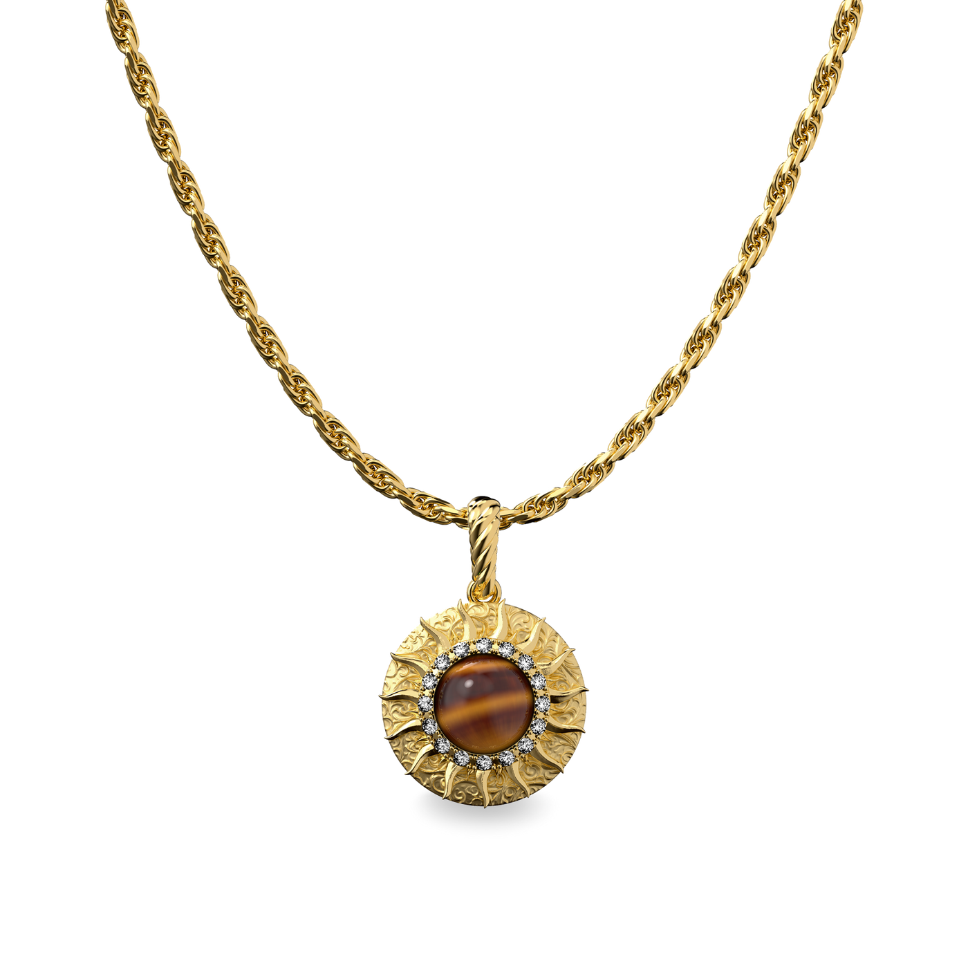 'The Spiritual' Sun Pendant, White Diamond Halo