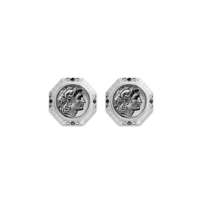 Orecchini con moneta di Alessandro Magno "The Great Civitas", diamante nero