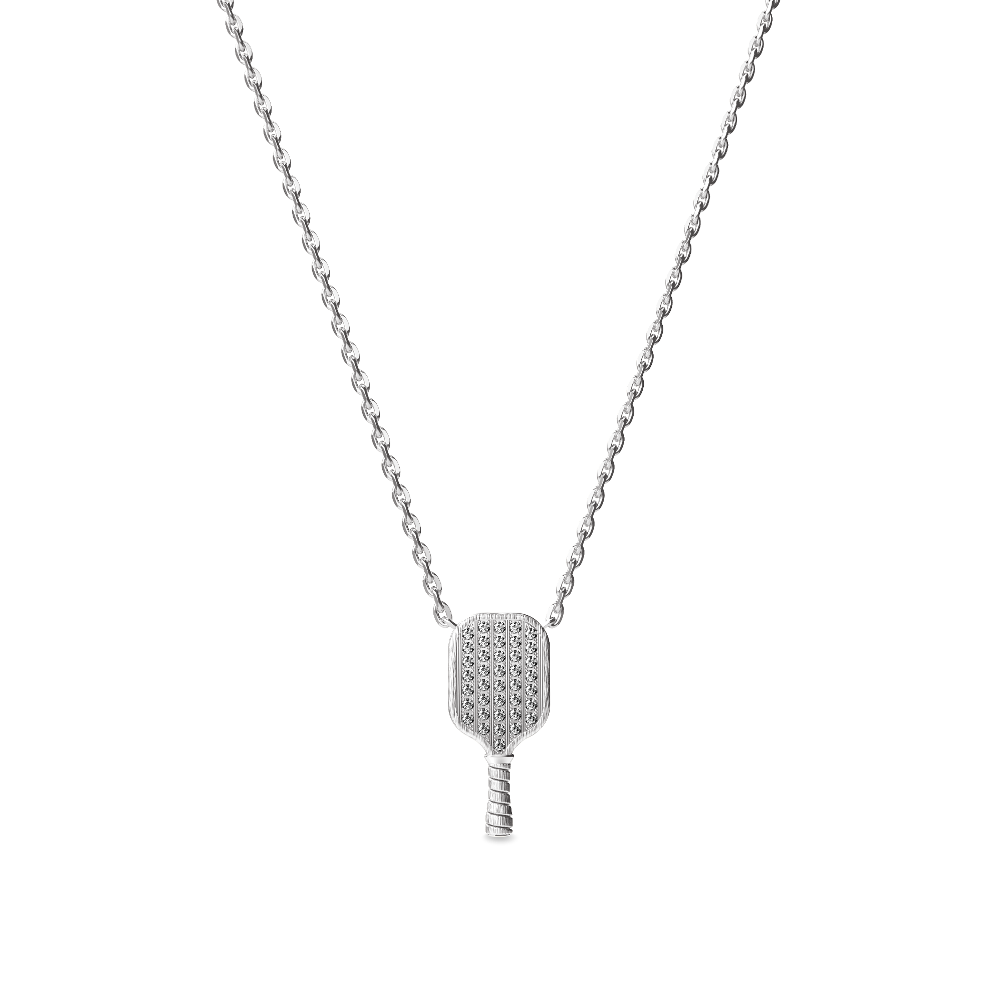 The Pickleball Paddle Necklace, White Diamond Pavé - PASCAL#color_18k-white-gold-vermeil-white-diamond
