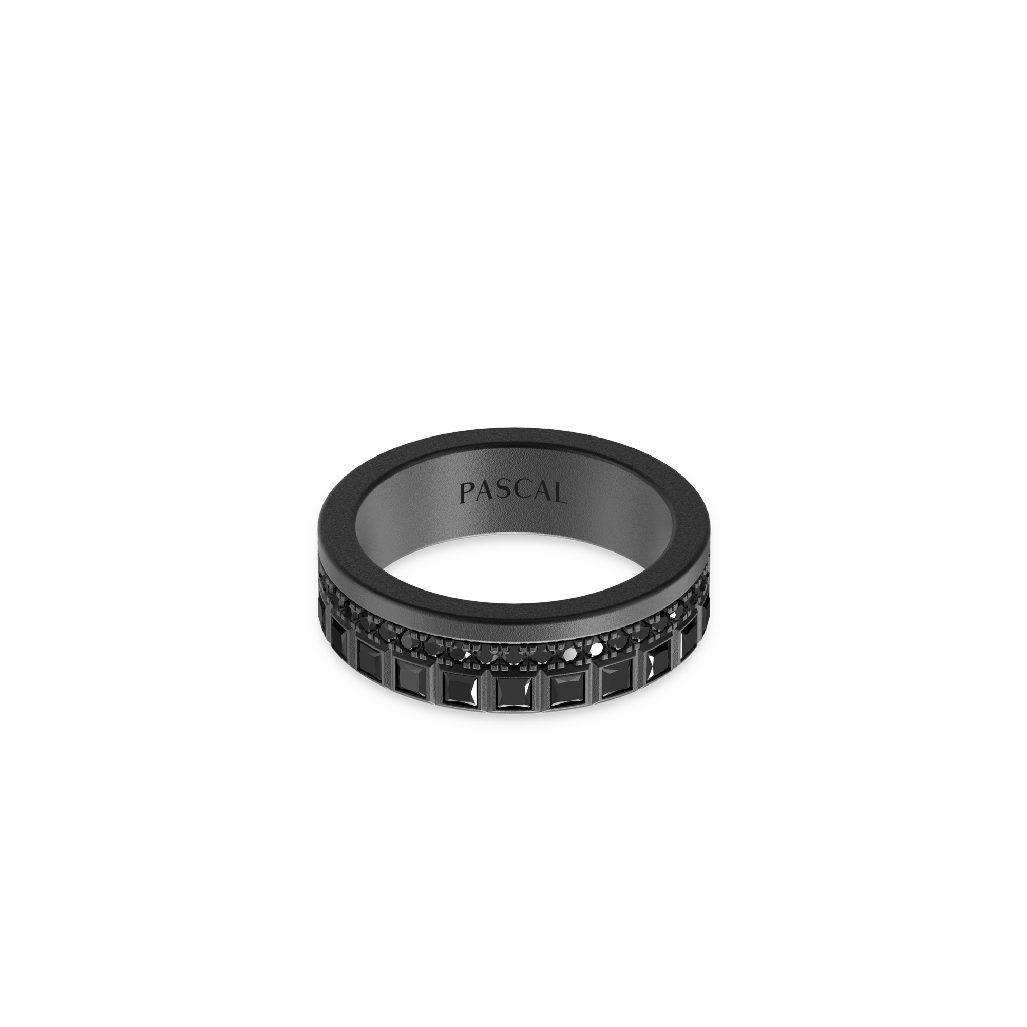 Layered Cube Diamond Promise Ring black titanium black stones#color_black-titanium-black-gemstones-black-diamonds