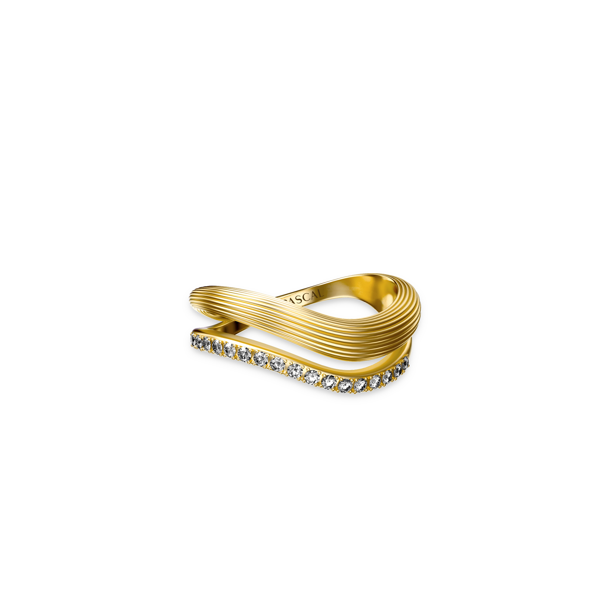 Double Layer Stream Ring - PASCAL#color_18k-yellow-gold-vermeil-white-diamond
