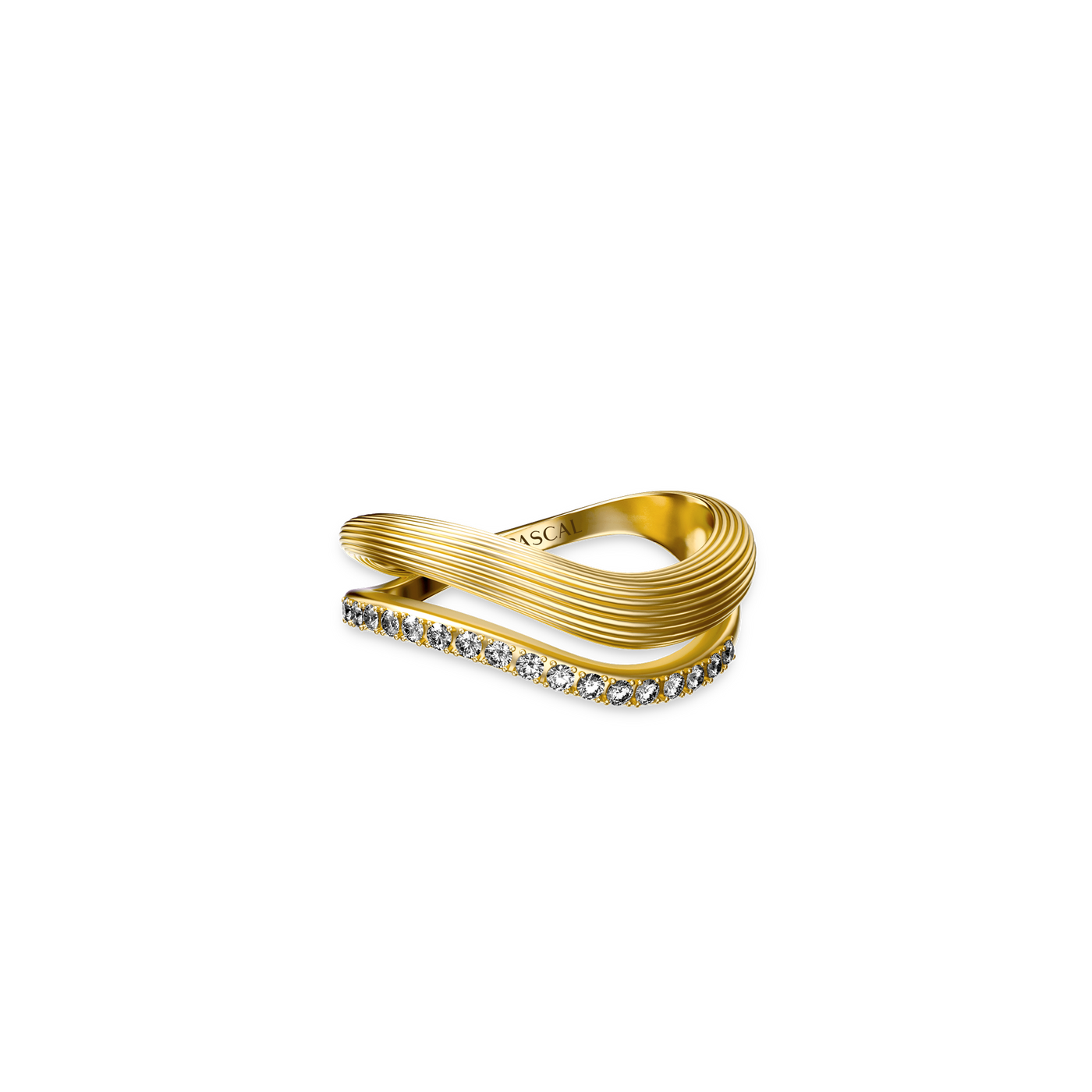Double Layer Stream Ring - PASCAL#color_18k-yellow-gold-vermeil-white-diamond