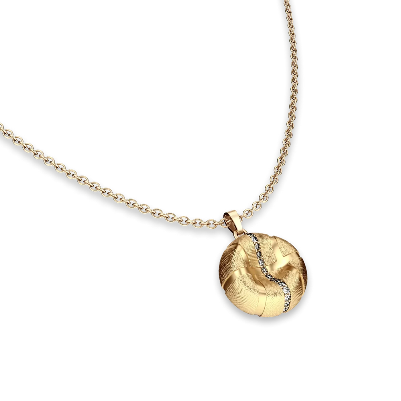 'The Basketball' Leaking Ball Linear Diamond Pendant, White Diamond