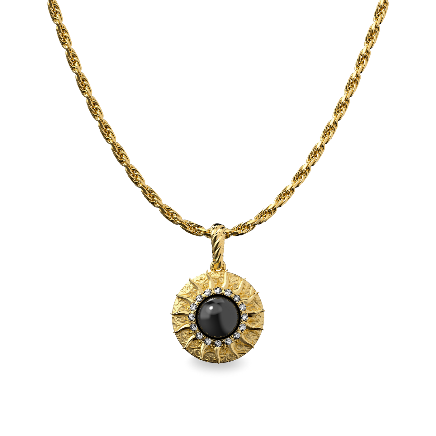 'The Spiritual' Sun Pendant, White Diamond Halo