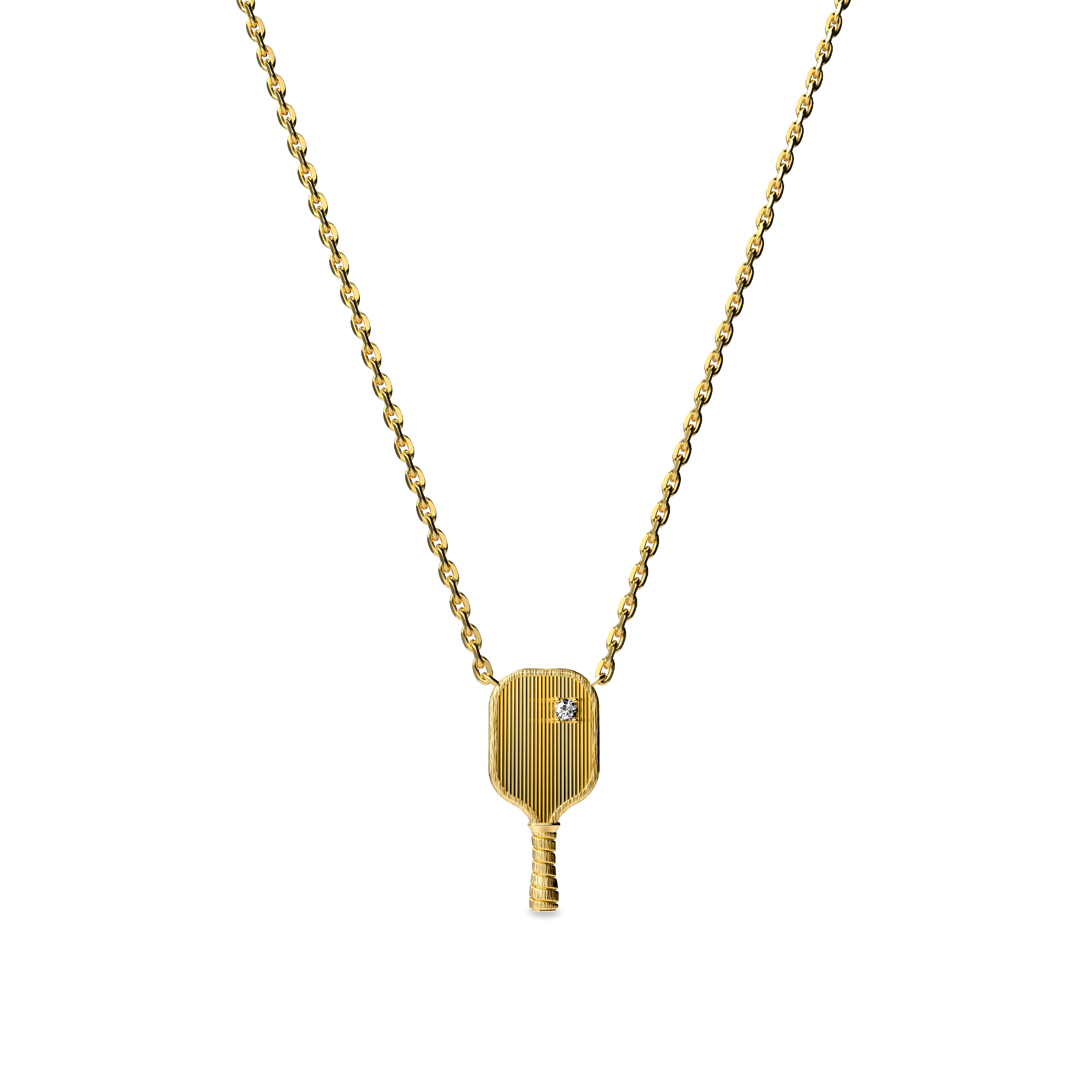 The Pickleball Paddle Necklace, White Diamond, White Diamond - PASCAL#color_18k-yellow-gold-vermeil-white-diamond