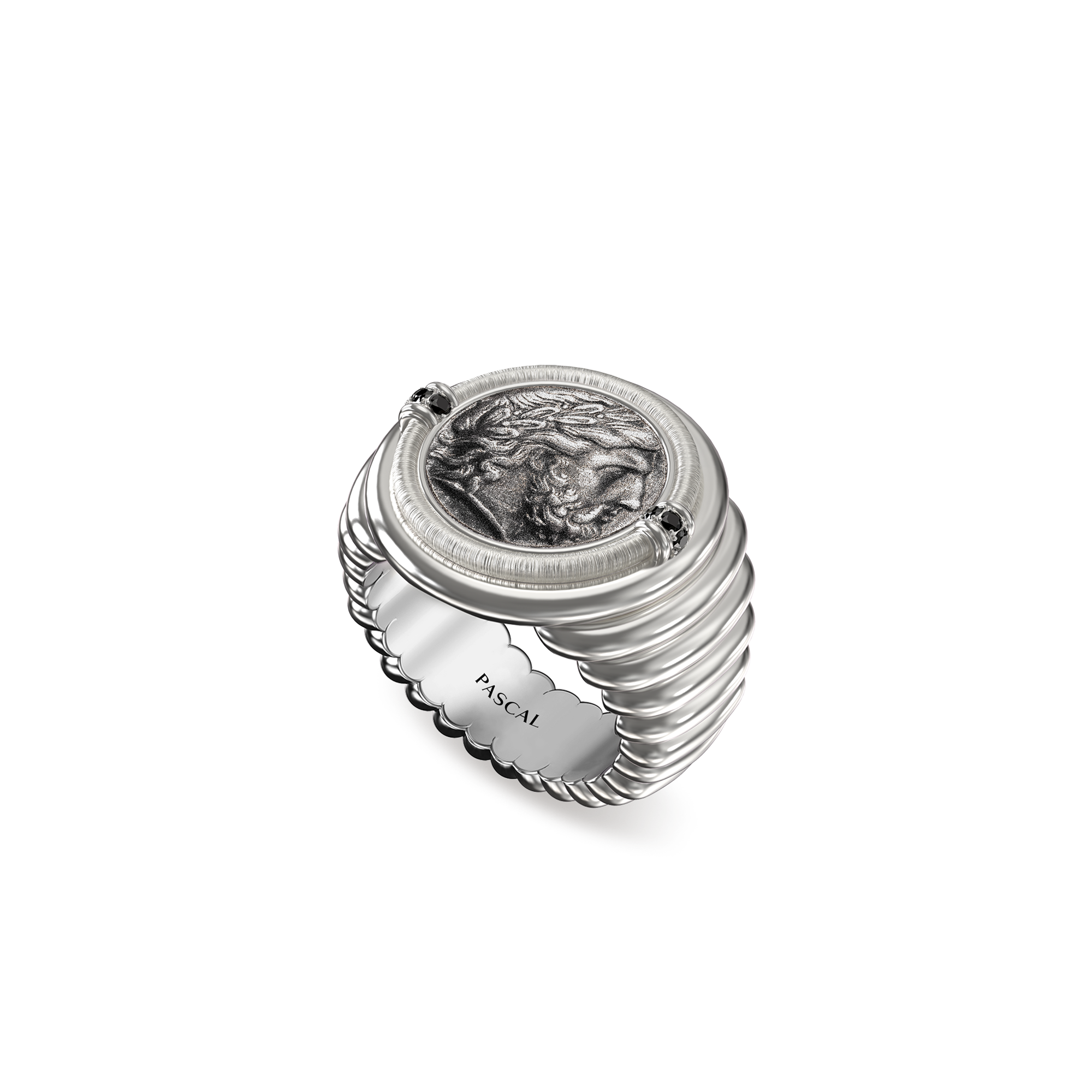 The Great Civitas Zeus Coin Signet Ring, Black Diamond - PASCAL