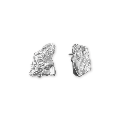 'Olympus' Apollo Statue Earrings, White Diamond