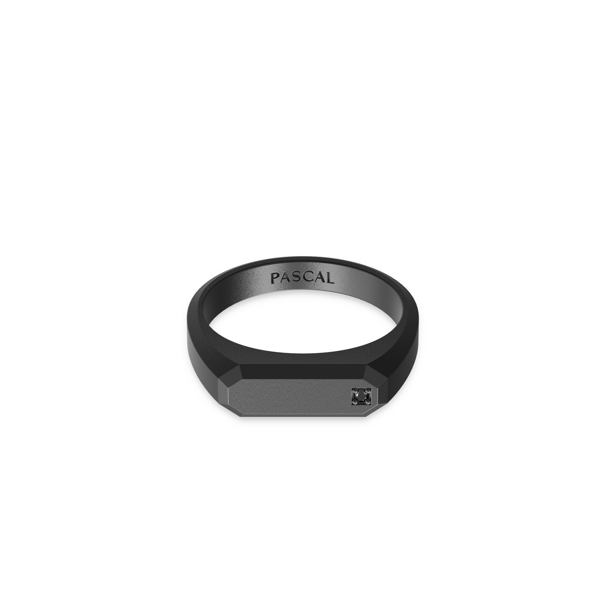 Octagon Solitaire Diamond Signet Ring - Black Titanium#color_black-titanium-white-diamonds