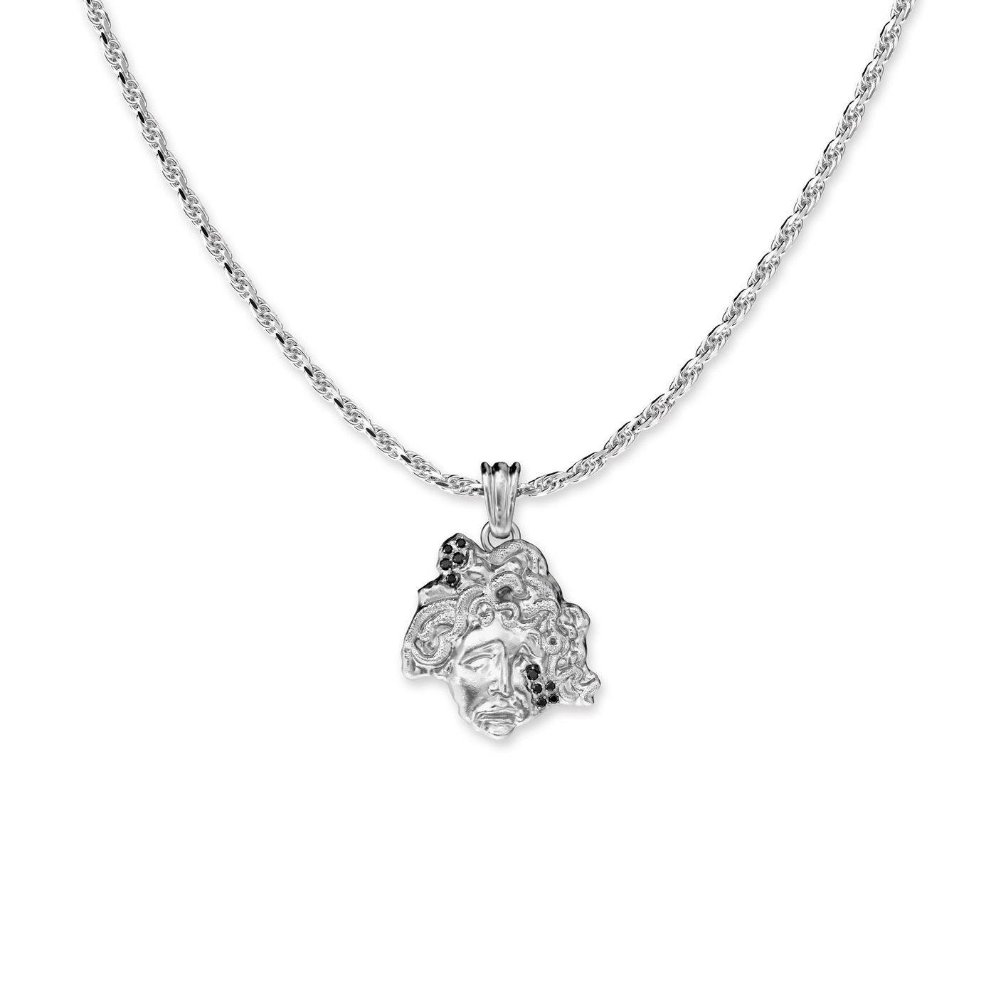 Olympus Medusa Statue Pendant, Black Diamond - PASCAL#color_18k-white-gold-vermeil-black-diamond