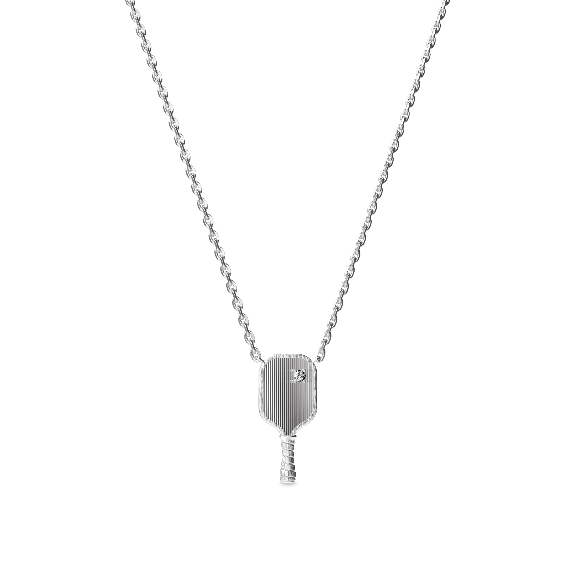 The Pickleball Paddle Necklace, White Diamond, White Diamond - PASCAL#color_18k-white-gold-vermeil-white-diamond