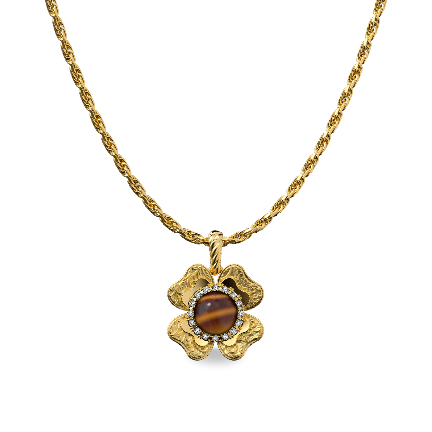 Ciondolo 'The Spiritual' a trifoglio, alone di diamanti bianchi