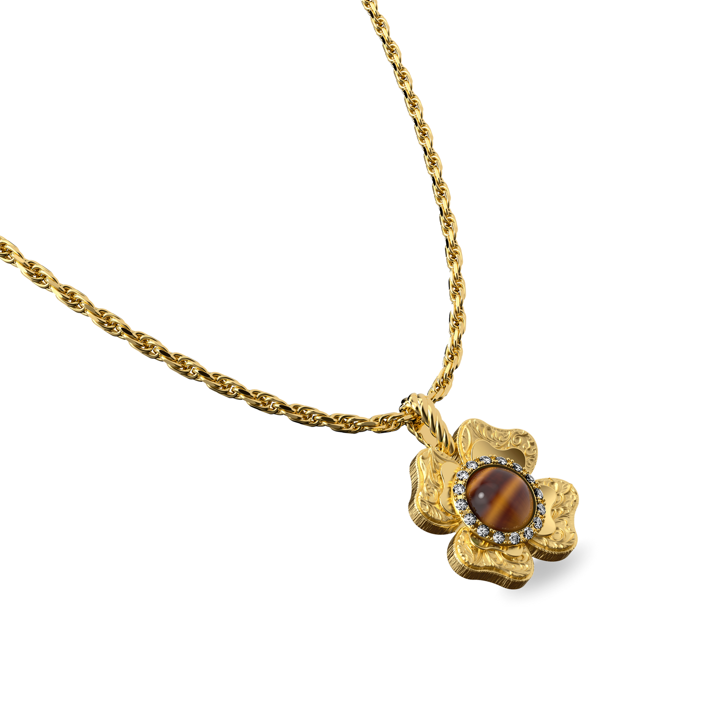 Ciondolo 'The Spiritual' a trifoglio, alone di diamanti bianchi