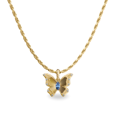 The Bonbon Butterfly Necklace, White Diamond - PASCAL#color_18k-yellow-gold-vermeil-white-diamond-blue-gemstone