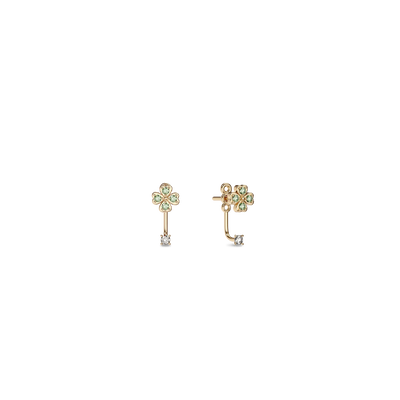 Orecchini "Quadrifoglio Fortunato" con copriorecchini, pavé di diamanti verdi