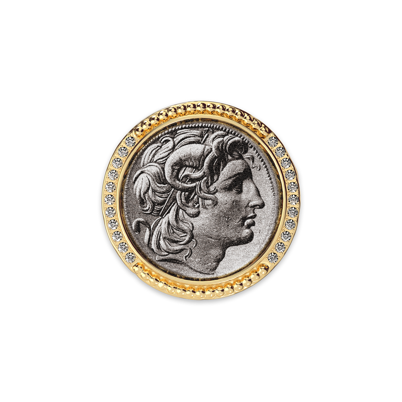 'The Great Civitas' Alexander the Great Coin Signet Ring, White Diamond