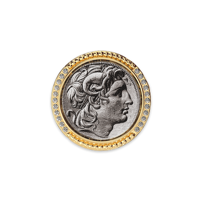 'The Great Civitas' Alexander the Great Coin Signet Ring, White Diamond