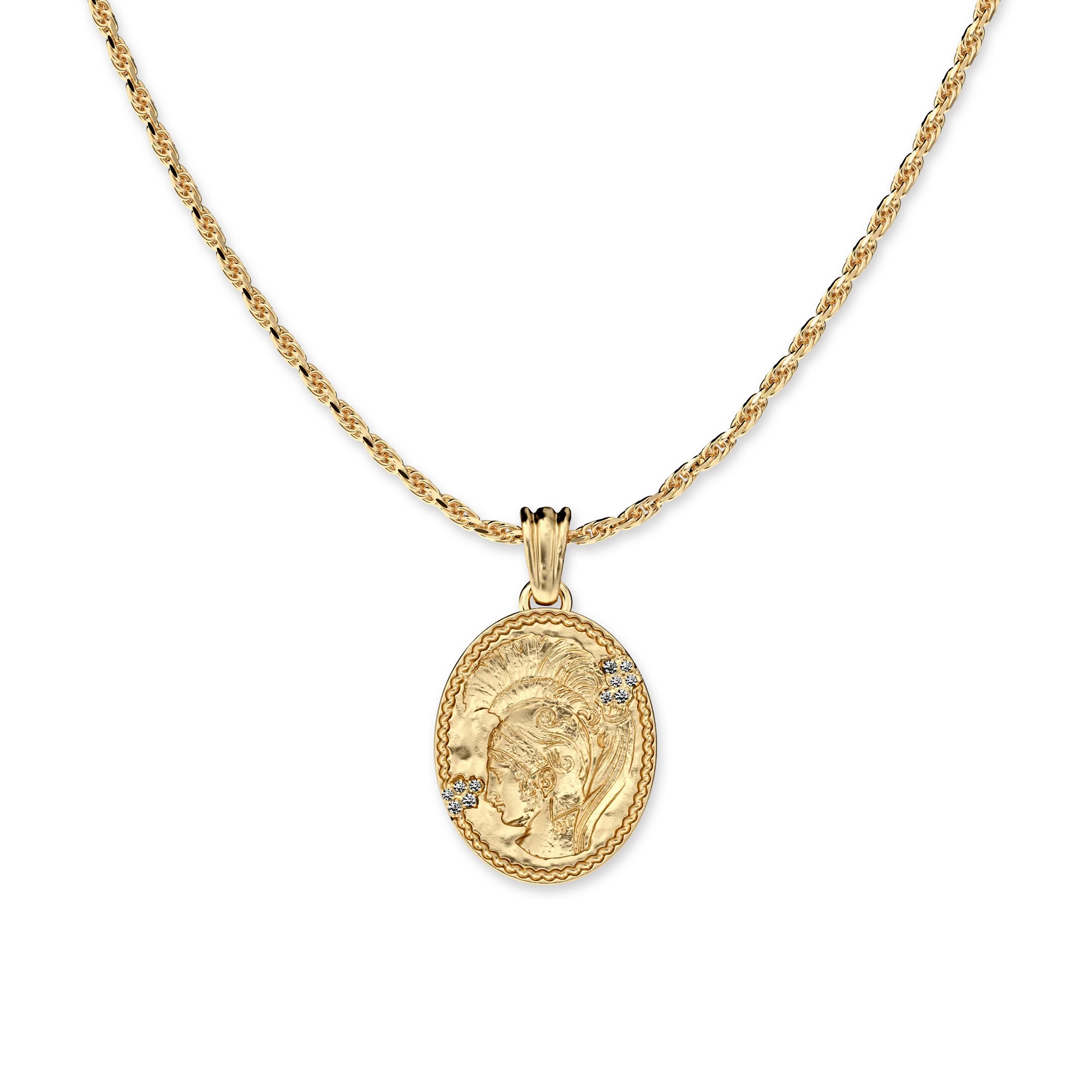 Olympus Athena Oval Pendant, White Diamond - PASCAL#color_18k-yellow-gold-vermeil-white-diamond