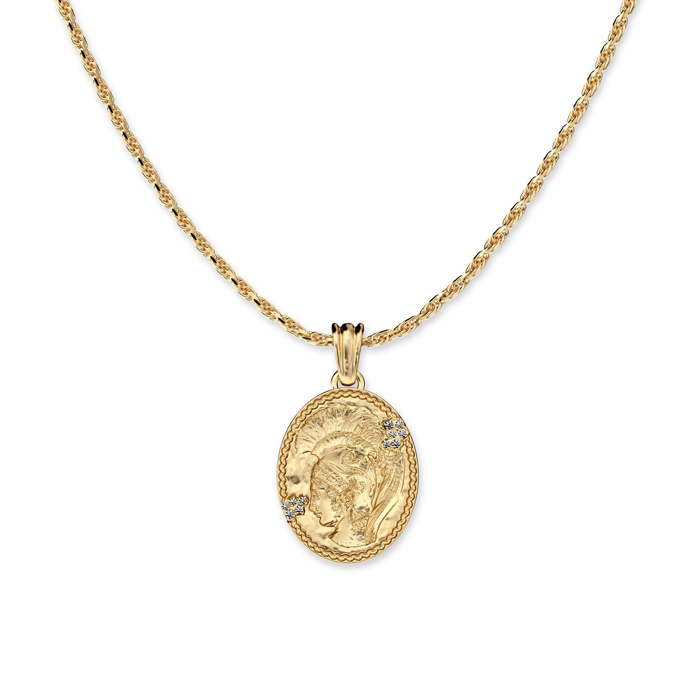 Olympus Athena Oval Pendant, White Diamond - PASCAL#color_18k-yellow-gold-vermeil-white-diamond